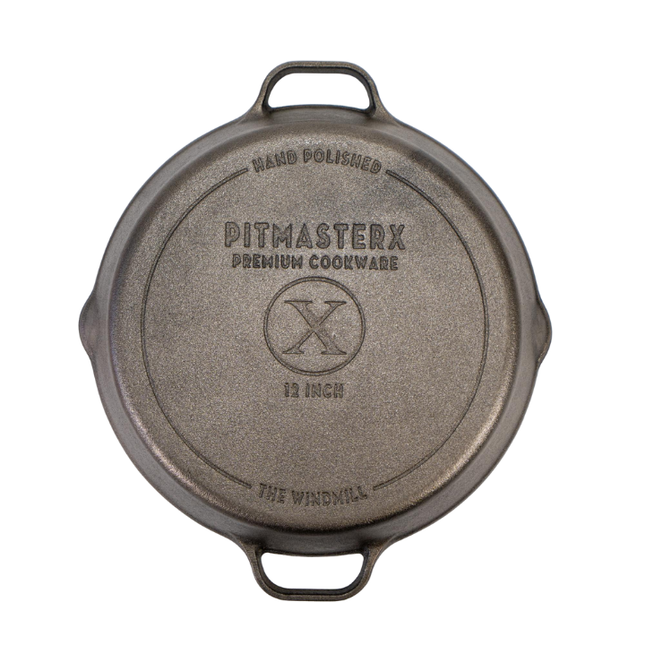 The Windmill Cast Iron The Windmill PitmasterX 12" Mirror Polished Skillet XL met 2 handvatten
